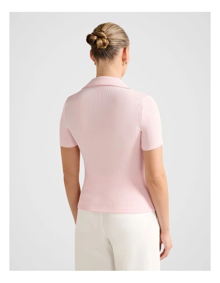 Addison Rib Short Sleeves Polo Neck Top in Pink image 2