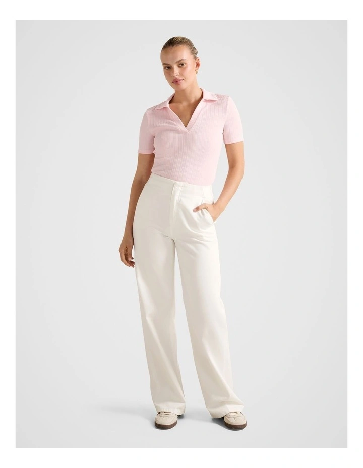 Addison Rib Short Sleeves Polo Neck Top in Pink image 5