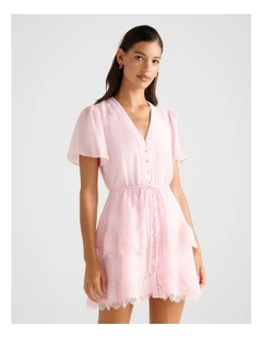 Emmy Lace Trim Mini Dress in Pink