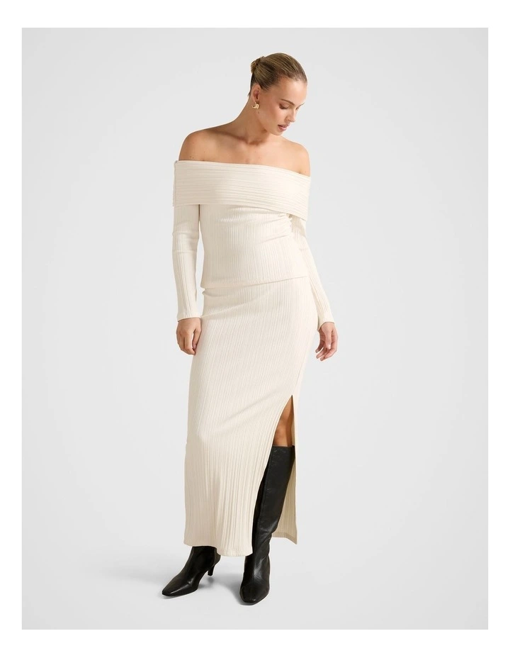 Maribella Ribbed Maxi Skirt in Cream image 5