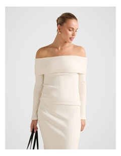 Forever New Maribella Ribbed Bardot Top in Cream