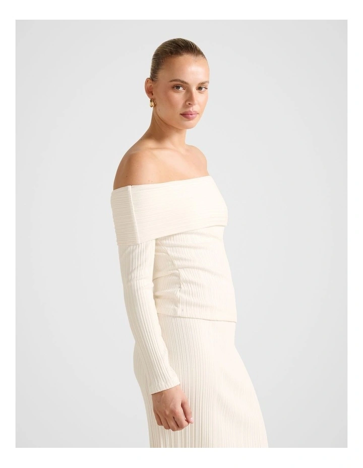 Maribella Ribbed Bardot Top in Cream image 3