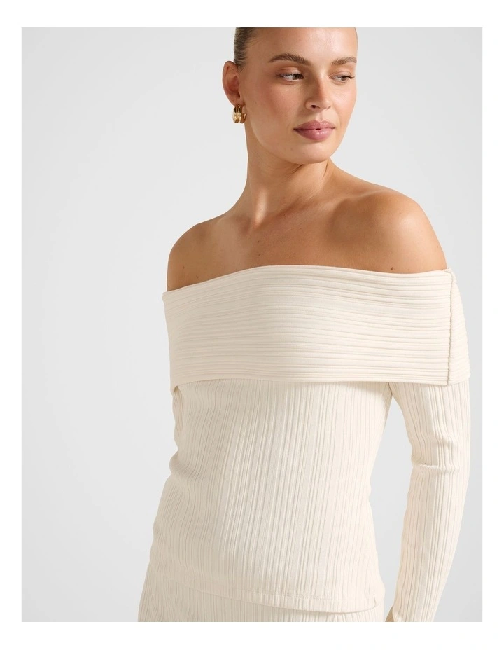 Maribella Ribbed Bardot Top in Cream image 4