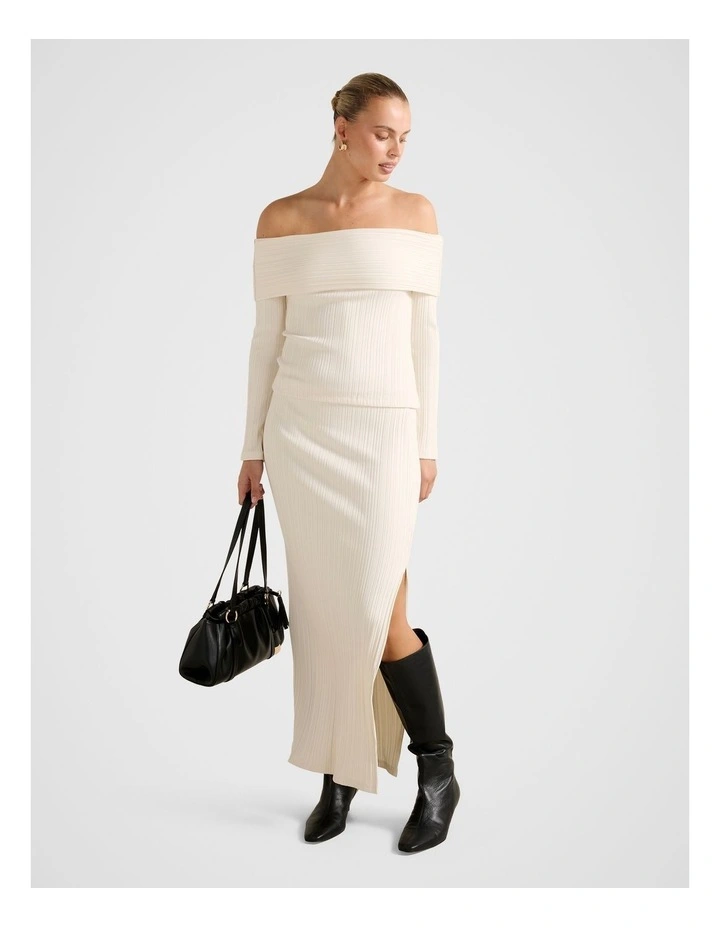 Maribella Ribbed Bardot Top in Cream image 5