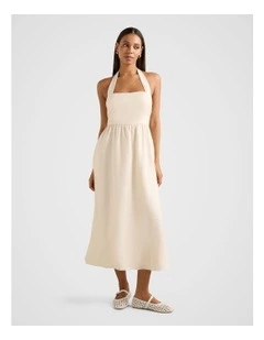 Tilda Halter Neck Linen Midi Dress in Cream