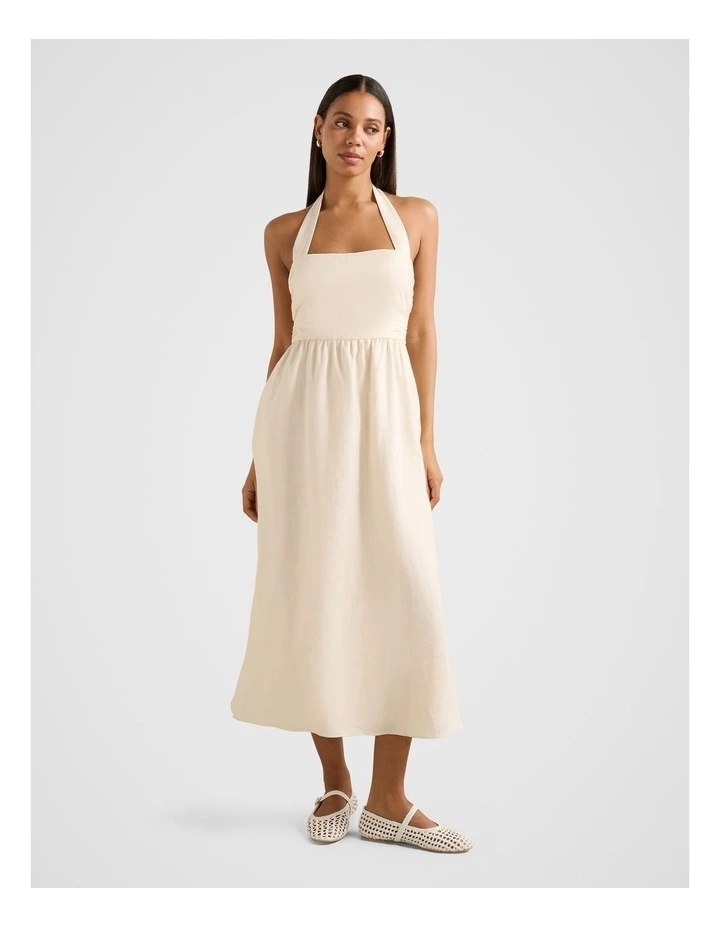 Tilda Halter Neck Linen Midi Dress in Cream image 1