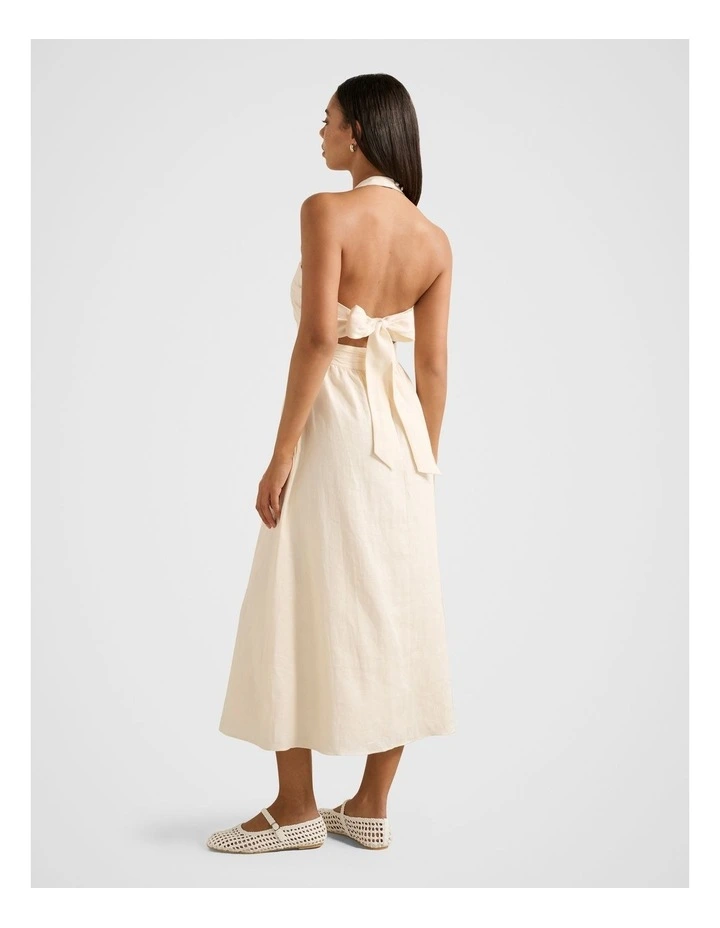 Tilda Halter Neck Linen Midi Dress in Cream image 2