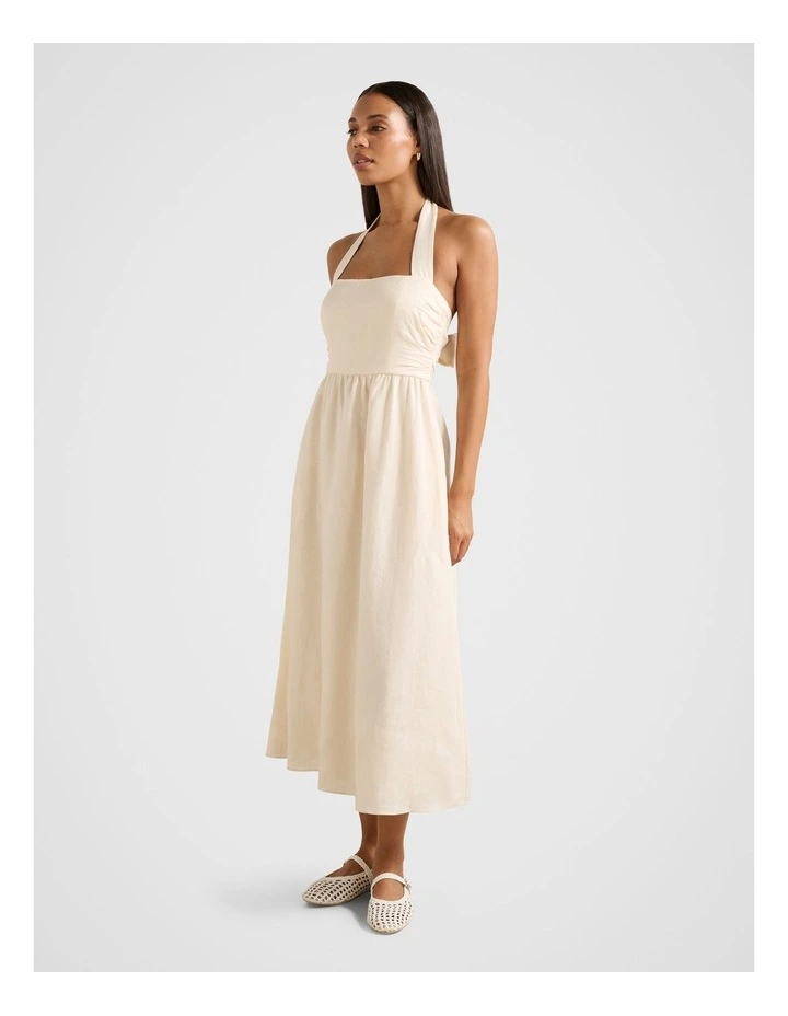Tilda Halter Neck Linen Midi Dress in Cream image 3