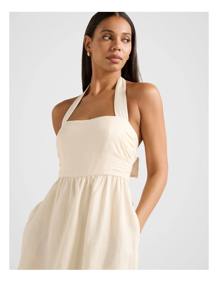Tilda Halter Neck Linen Midi Dress in Cream image 4