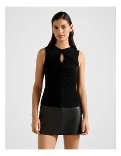 Bambi Gathered Keyhole Top in Black