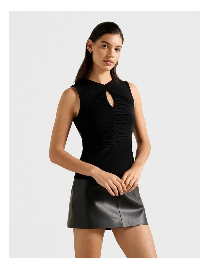Bambi Gathered Keyhole Top in Black image 3
