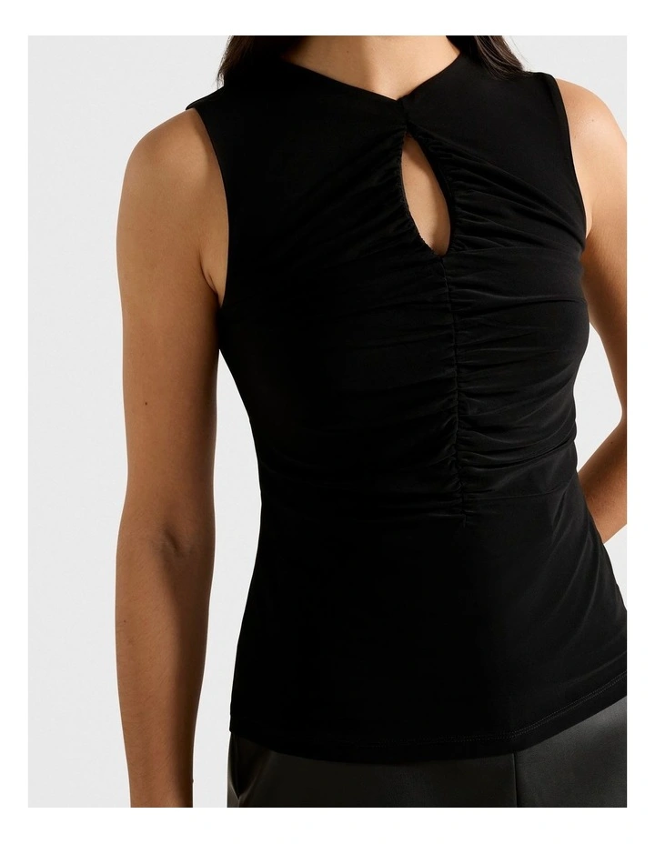 Bambi Gathered Keyhole Top in Black image 4