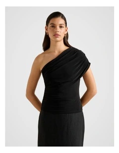 Bronte Draped One Shoulder Top in Black