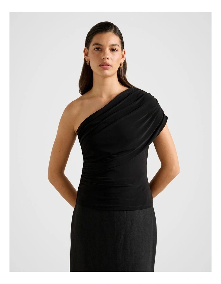 Bronte Draped One Shoulder Top in Black image 1