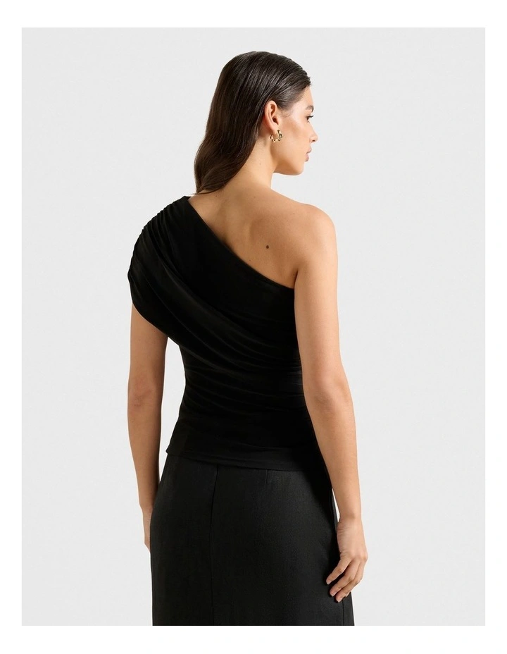 Bronte Draped One Shoulder Top in Black image 2