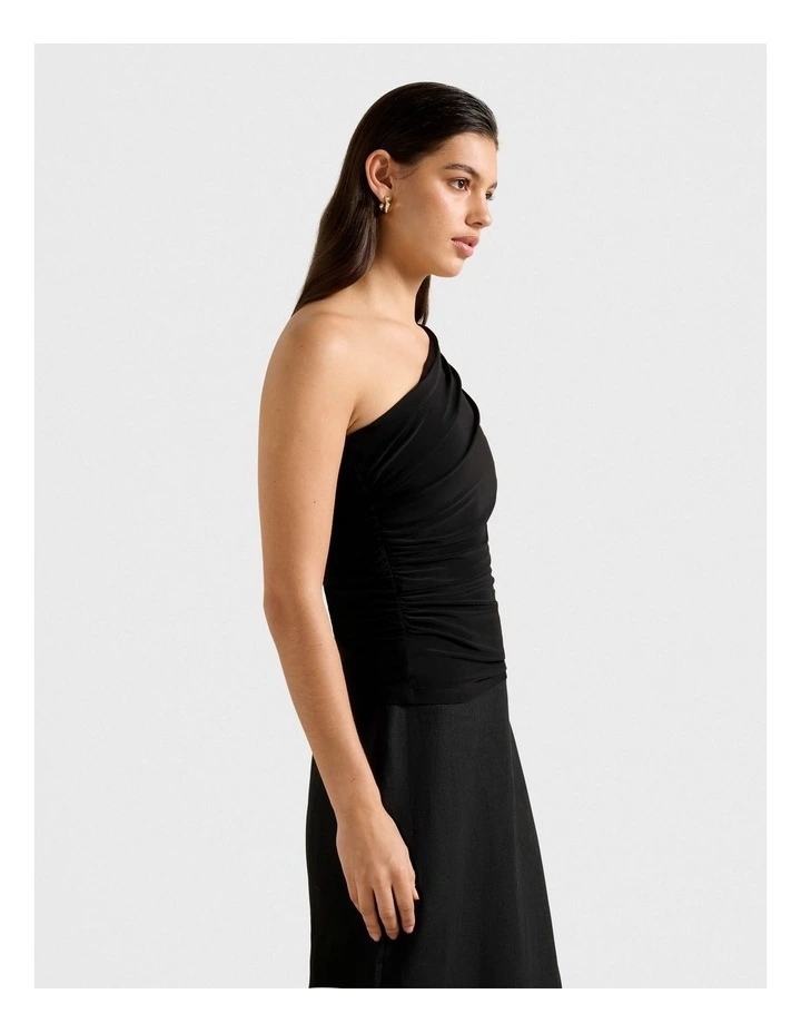 Bronte Draped One Shoulder Top in Black image 3
