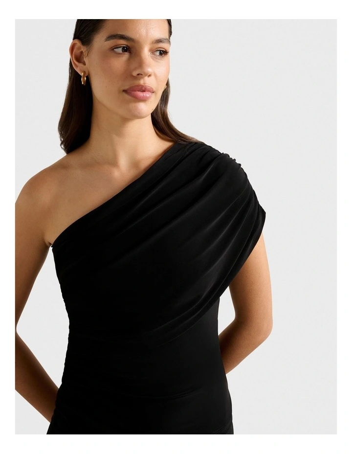 Bronte Draped One Shoulder Top in Black image 4