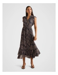 Maxine Ruffle Sleeves Midi Dress in Navy