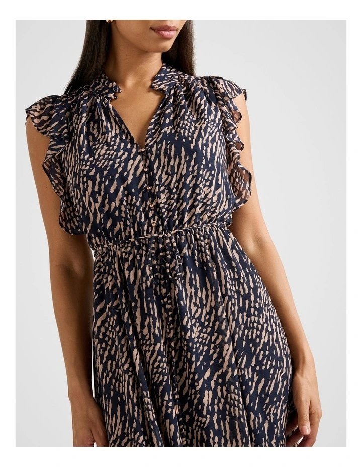 Maxine Ruffle Sleeves Midi Dress in Navy image 4