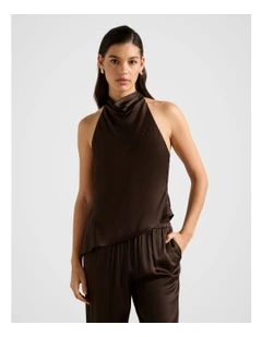 Skyler Halter Neck Satin Top in Brown