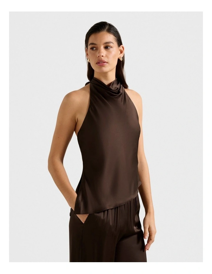 Skyler Halter Neck Satin Top in Brown image 3