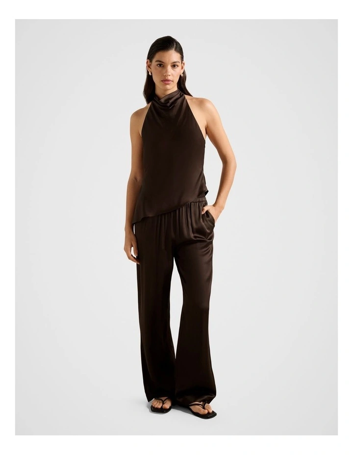 Skyler Halter Neck Satin Top in Brown image 5