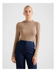 Lilah High Neck Top in Brown
