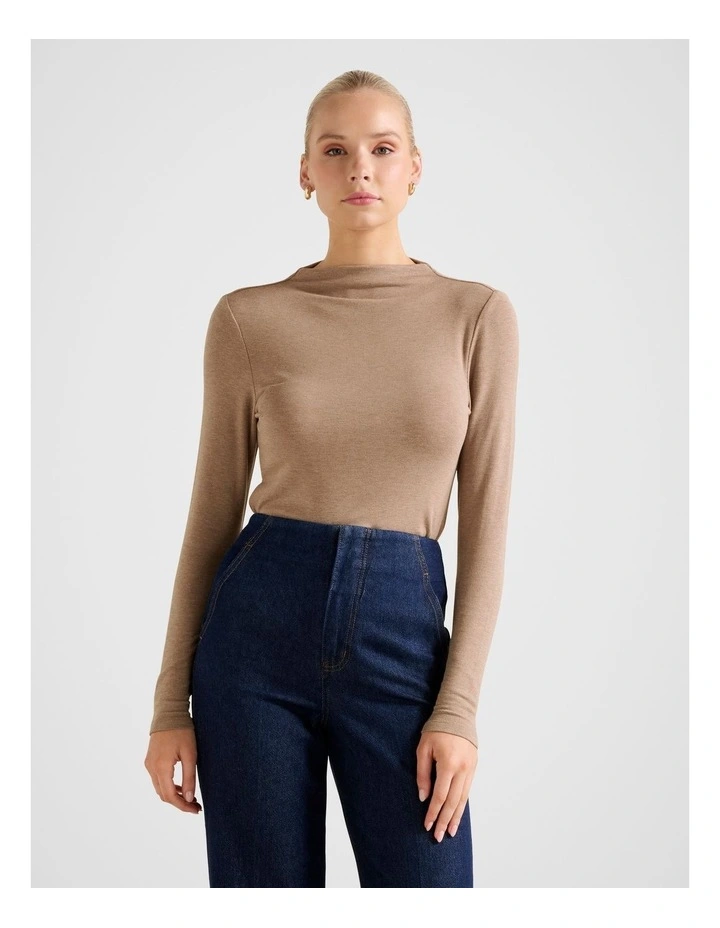 Lilah High Neck Top in Brown image 1