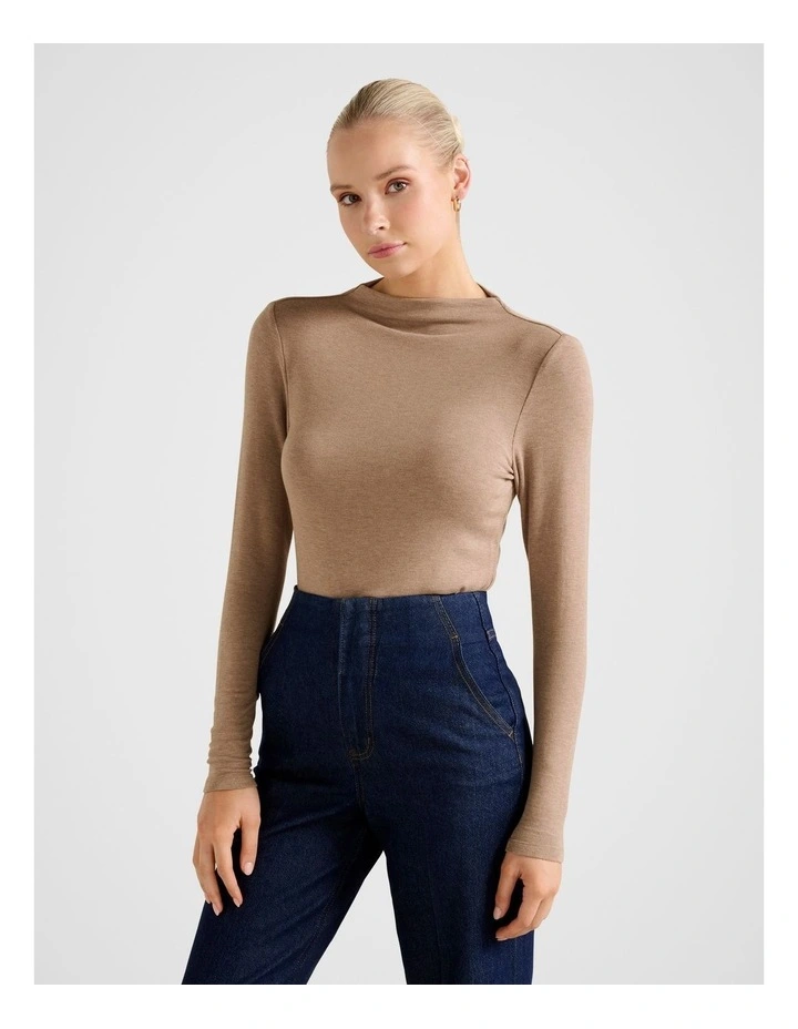 Lilah High Neck Top in Brown image 3