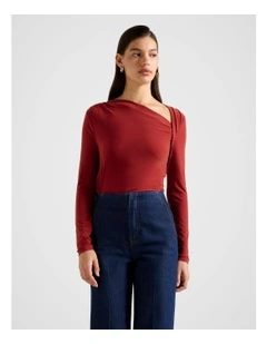 Roma Asymmetrical Neck Top in Red