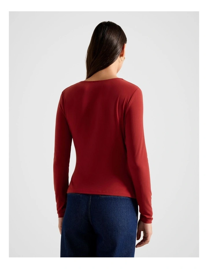 Roma Asymmetrical Neck Top in Red image 2