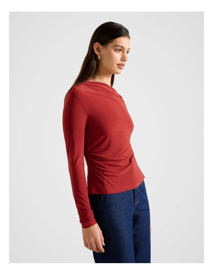 Roma Asymmetrical Neck Top in Red image 3