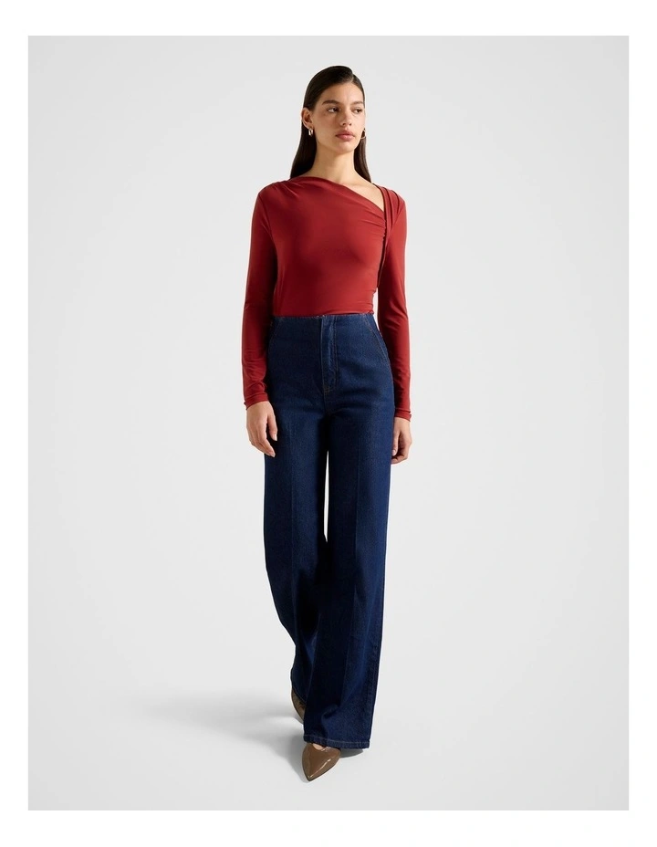 Roma Asymmetrical Neck Top in Red image 4