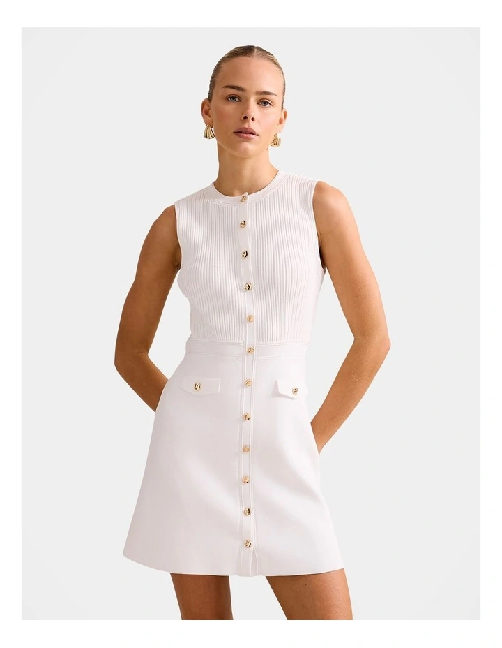 Issie Stitch Interest Mini Dress in White image 1