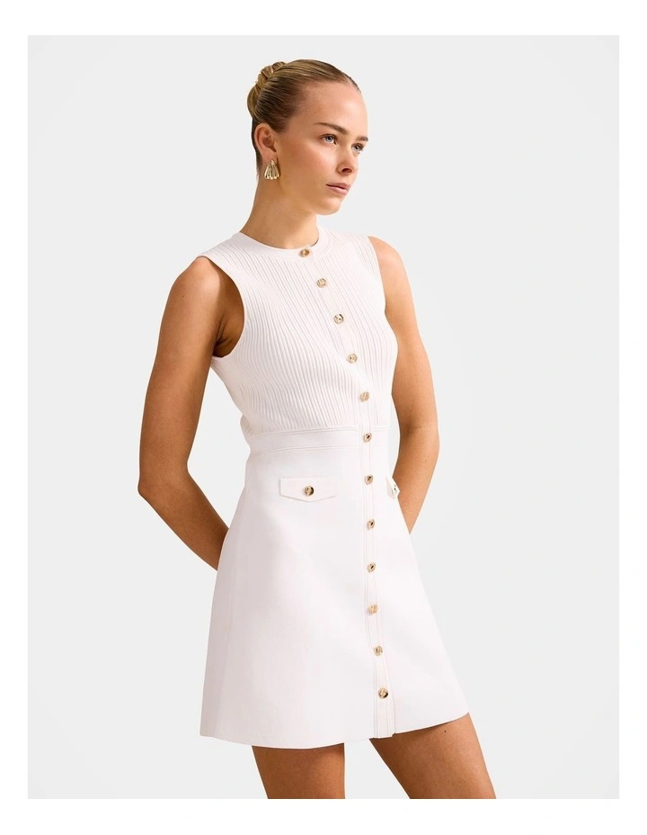 Issie Stitch Interest Mini Dress in White image 3