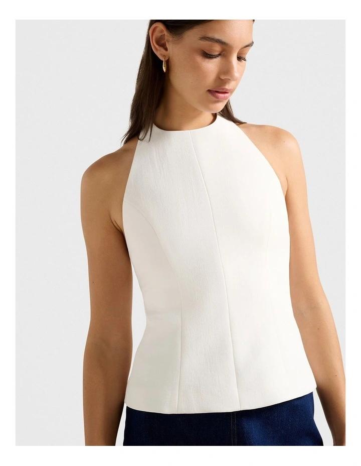 Delaney Halter Neck Top in White image 4