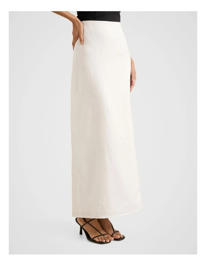 Maggie Linen Column Maxi Skirt in White image 3