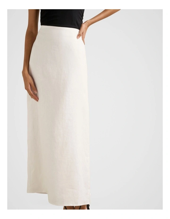 Maggie Linen Column Maxi Skirt in White image 4