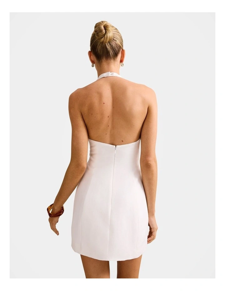 Tash Hardware Halter Neck Linen Mini Dress in White image 2