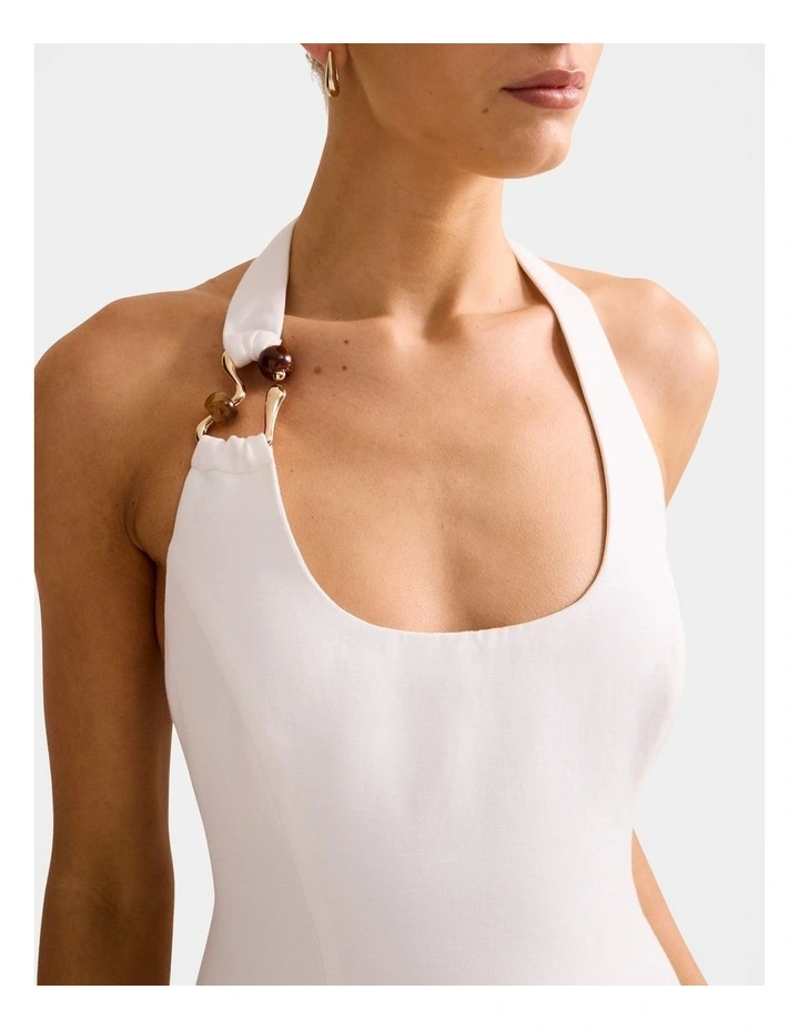 Tash Hardware Halter Neck Linen Mini Dress in White image 4