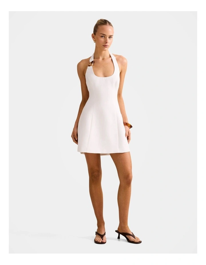 Tash Hardware Halter Neck Linen Mini Dress in White image 5