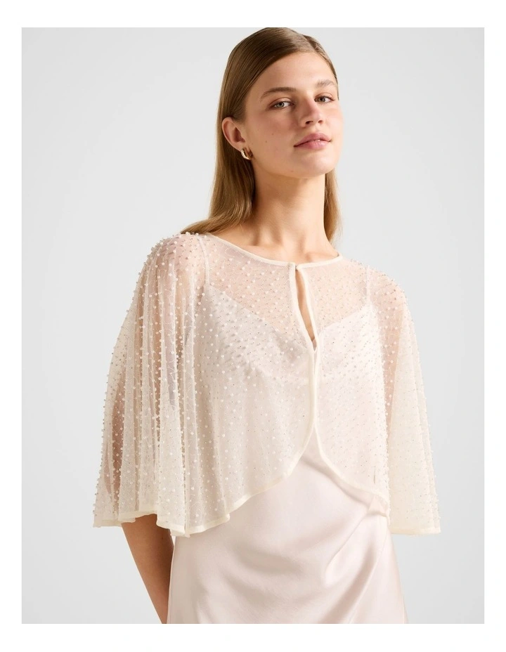 Louise Pearl & Bead Cape in Cream image 4