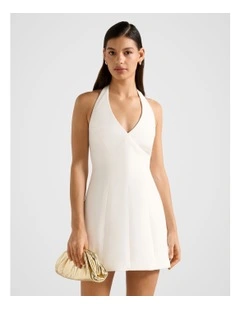 Riley Structured Halter Neck Mini Dress in White