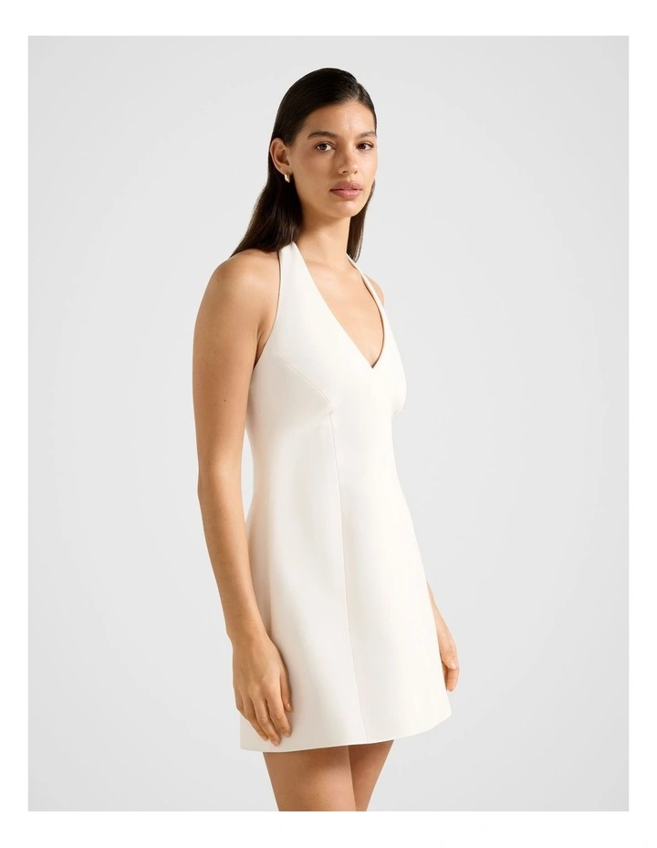 Riley Structured Halter Neck Mini Dress in White image 3