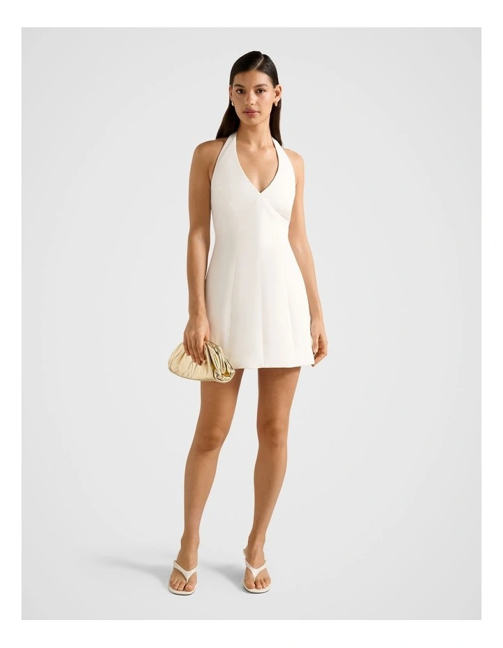 Riley Structured Halter Neck Mini Dress in White image 5