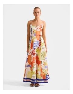 Mattie Seam Detail Linen Midi Dress in Multi