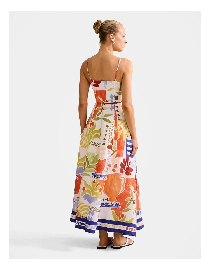 Mattie Seam Detail Linen Midi Dress in Multi image 2