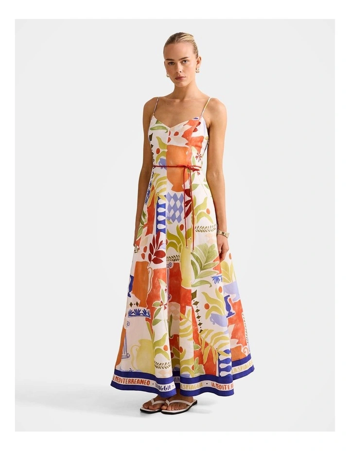 Mattie Seam Detail Linen Midi Dress in Multi image 3