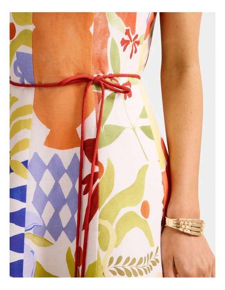 Mattie Seam Detail Linen Midi Dress in Multi image 4