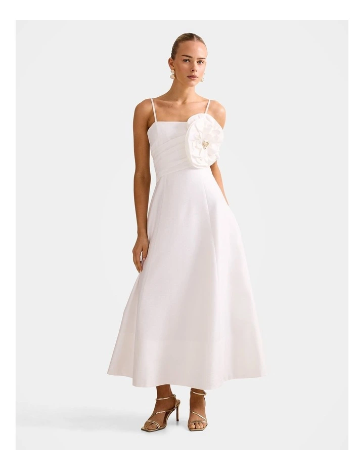 Felicia Structured Flower Midi Dress in White image 1